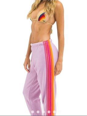 Aviator Nation Lavender Sweatpants with Rainbow Side Stripes